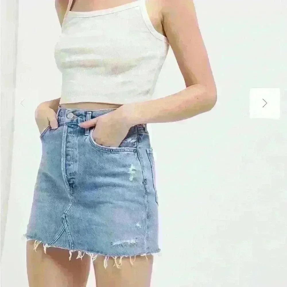 AGOLDE Quinn High Waisted Distressed Denim Mini Skirt size 29